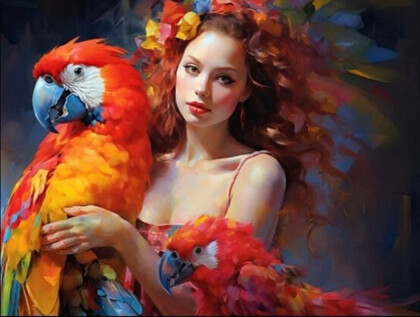 Девушка с попугаями