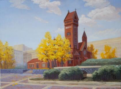 Красный костёл осенью