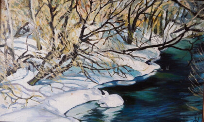 Зимний пейзаж с рекой .