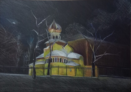 зимний пейзаж с церковью #2