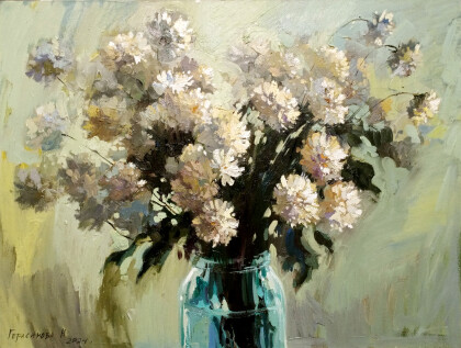 Белые хризантемы