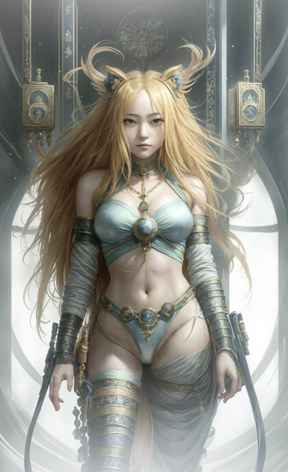 Русая китаянка воин в доспехах