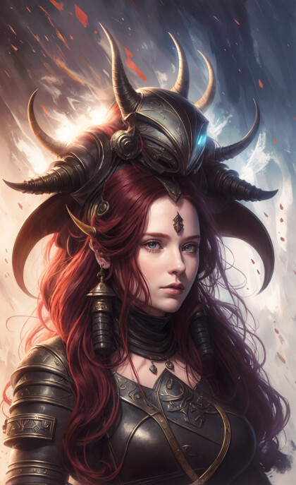 Девушка в доспехах с рогами