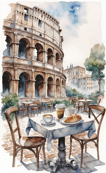 Тихая улица Рима и кофе