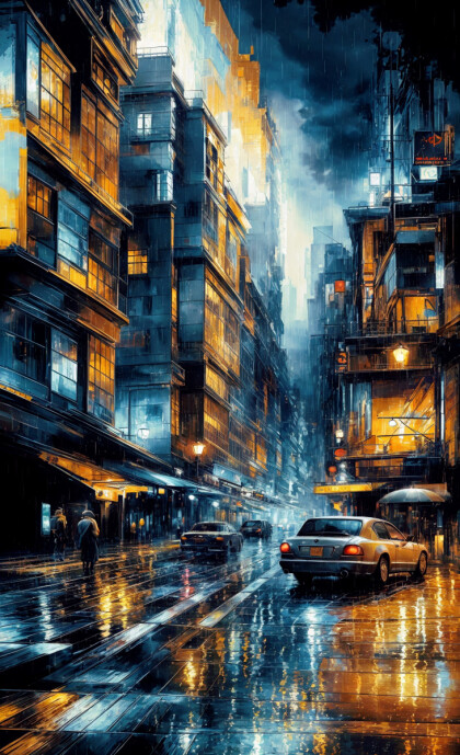 Мокрая улица старого Нью-Йорка