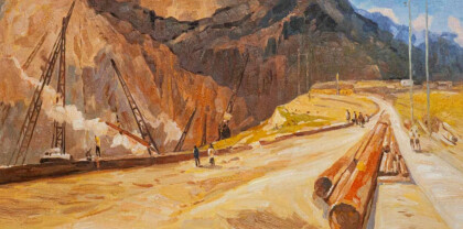 Копия картины Н. П. Евса. Строительство нефтепровода