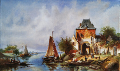 Пейзаж. Речной вид с воротами