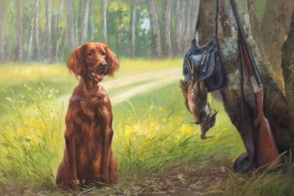 Ирландский красный сеттер и добыча