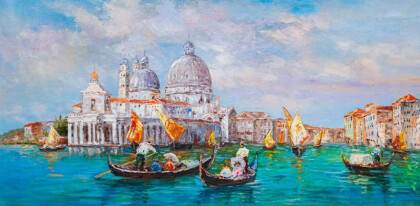Прогулка на гондолах. Вид на церковь Санта-Мария делла Салюте