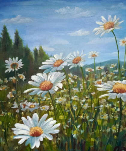 В поле ромашковом