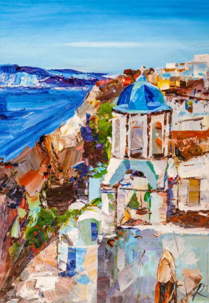 Белый остров Санторини и моря голубого гладь N3