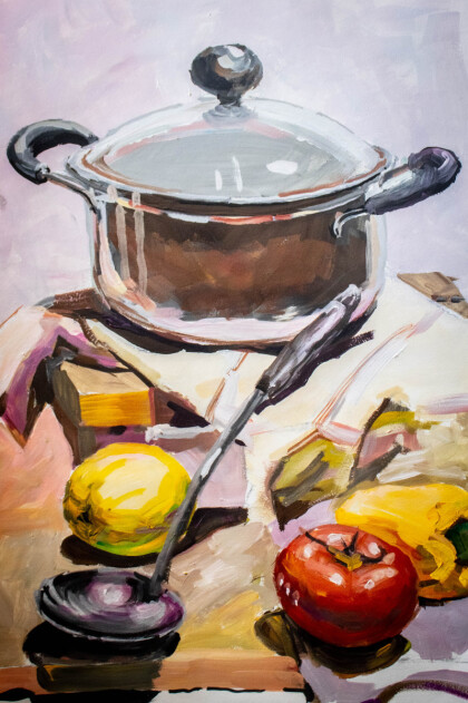 Натюрморт с кастрюлей и овощами