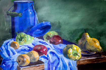 Голубой бидон и овощи