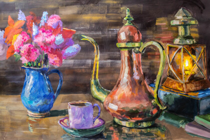 Натюрморт с фонариком и цветами