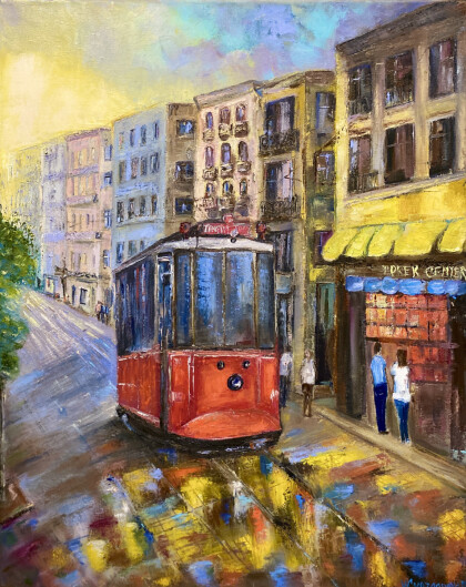 Красный ретро трамвай