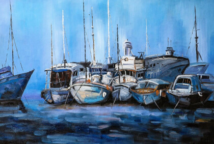 Лодки. Синий тон