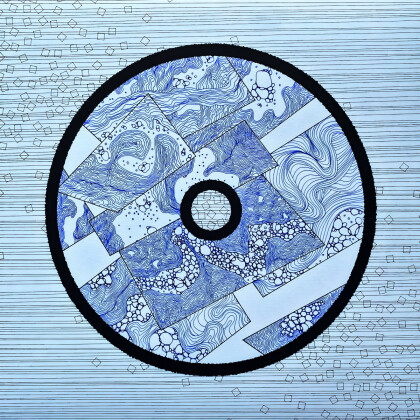 Разлив (2) Графика с синим узором в образе виниловой пластинки
