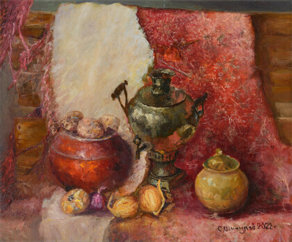 Красный чугунок с самоваром