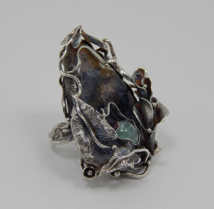 Кольцо с маховым агатом