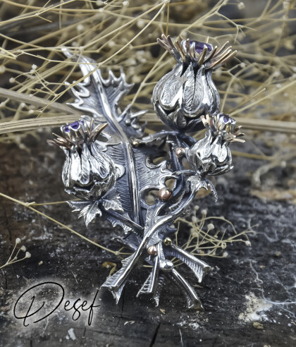 Брошь Чертополох в серебре большая