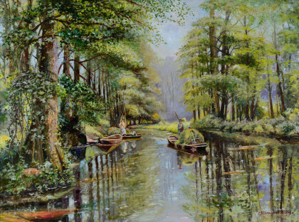 Летний пейзаж с лодками