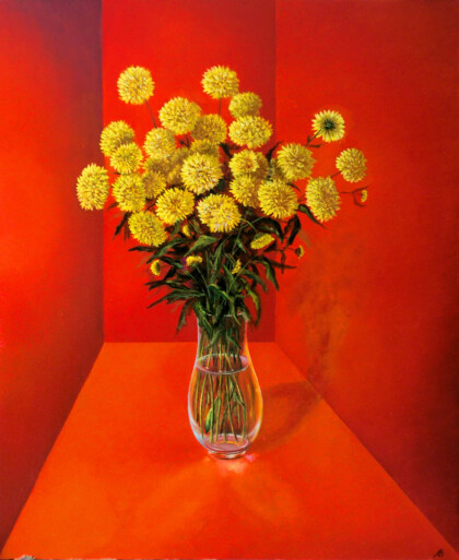 Жёлтые цветы на красном