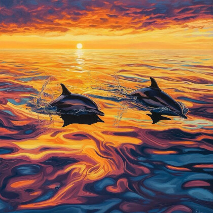 Дельфины на закате
