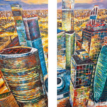 Вид на Москва-Сити с высоты птичьего полёта. Диптих