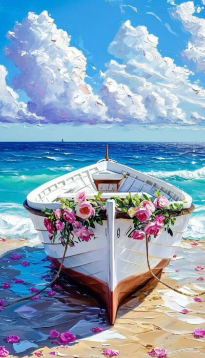 Лодка с розовыми розами