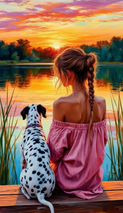 Девушка и далматинец