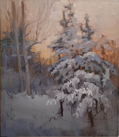 Заснеженный лес на закате