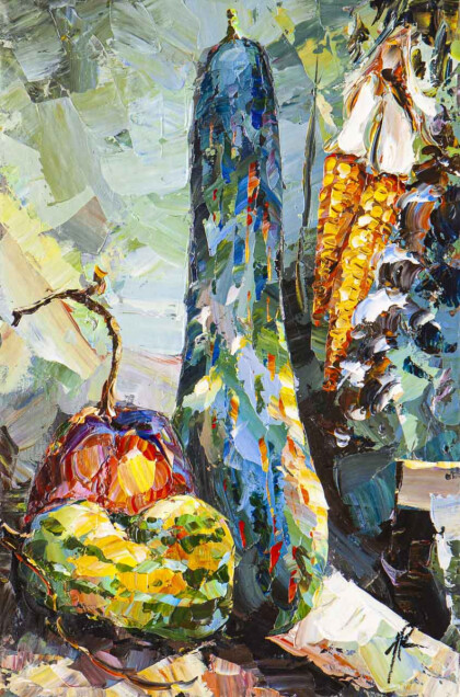 Натюрморт с кукурузой и тыквами