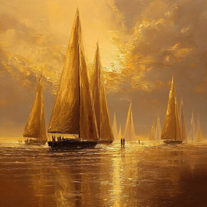 Картина текстурная с золотом Парусники