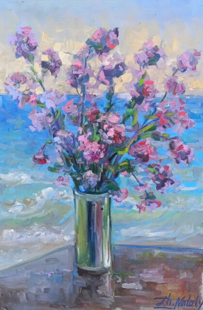 Сиреневые цветы у воды. Серия «натюрморт под открытым небом». Пленэр ZhNataly