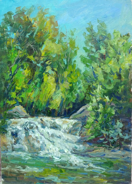 Полноводный водопад, после тропического ливня. Пленэр ZhNataly