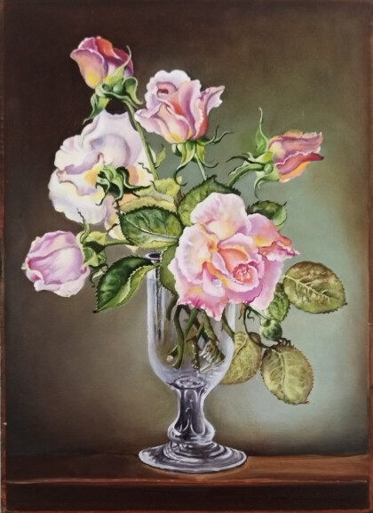 копия картины Сесиль Кеннеди Розы в бокале
