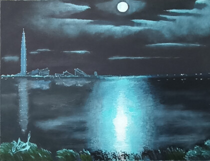 Лахтинский разлив в лунную ночь