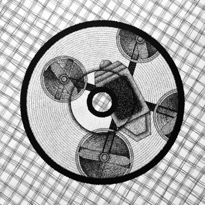 Картина черно-белая Дрон Квадрокоптер Графика Минимализм Грампластинка