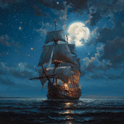 Ночное плавание под светом луны