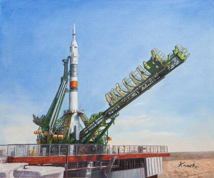 Космический пейзаж. Подготовка к старту ракеты