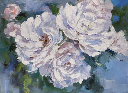 Пионы на голубом фоне