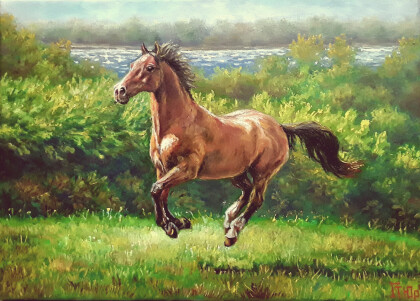 Писал коня художник на холсте