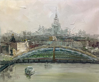 Утренний туман в Москве. Мост Богдана Хмельницкого