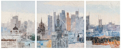 Вид на Москва-Сити и высотки с высоты птичьего полета. Триптих