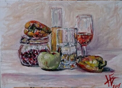 Натюрморт с перцами и яблоком