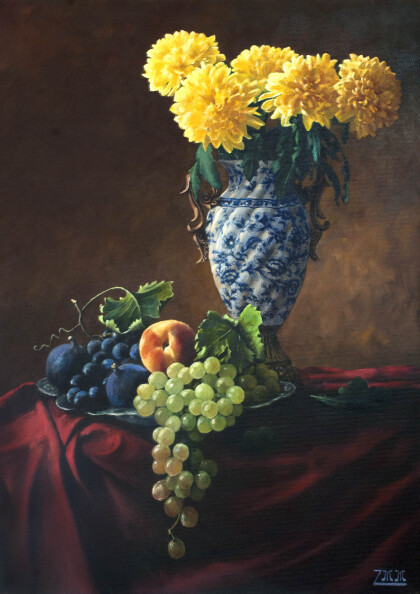 Натюрморт с цветами и фруктами