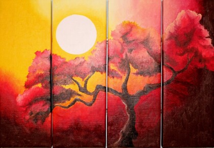 дерево под луной модульная картина