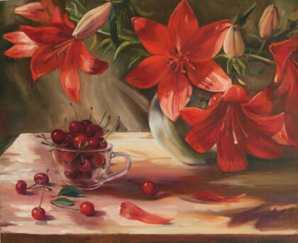 Лилии с вишнями