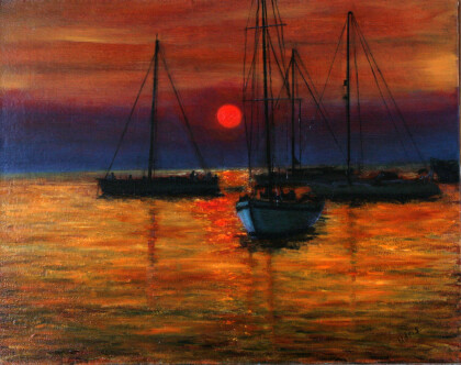 корабли.красное солнце