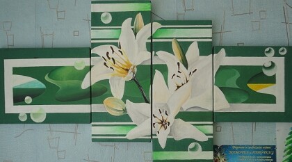 цветы на зеленом  модульная картина